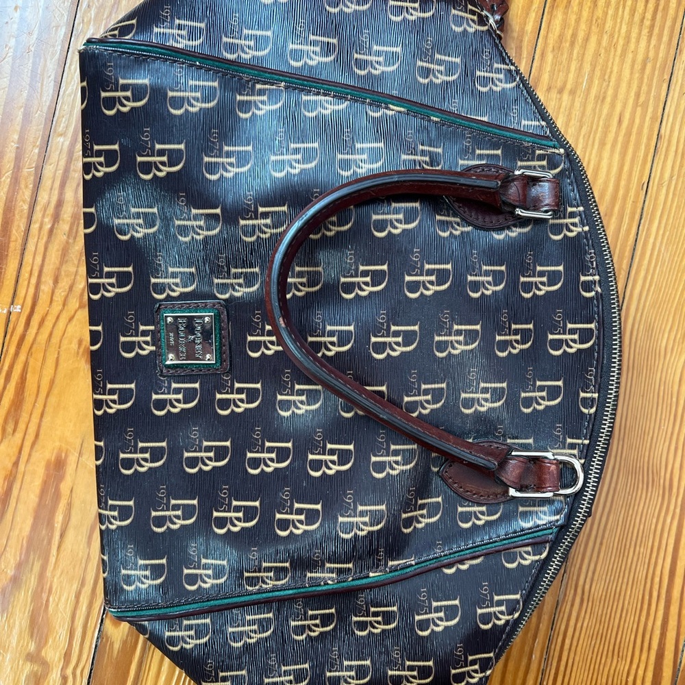 Dooney & Bourke Brown and Tan Logo Satchel (1975 edition)